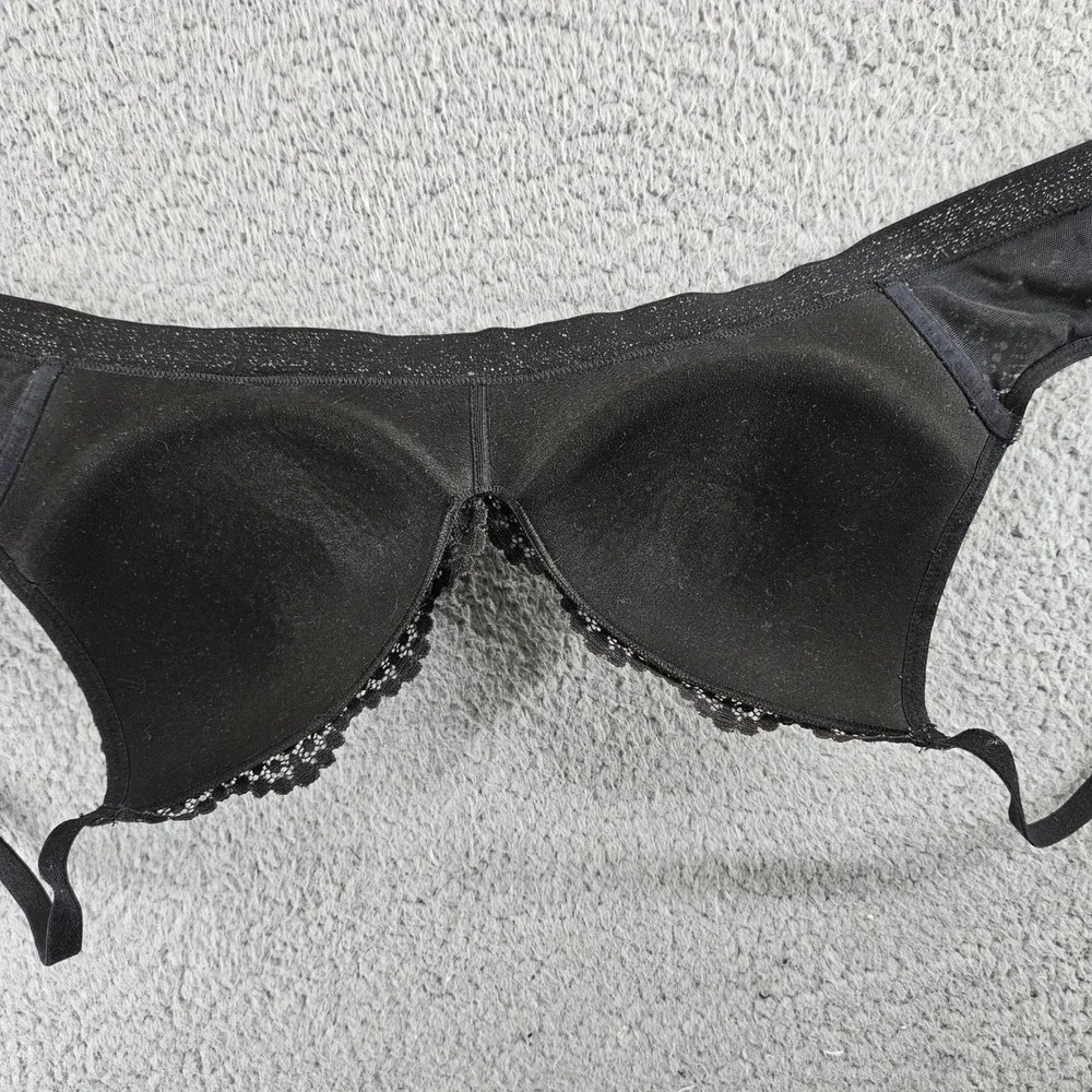 Victorias Secret Lined No Wire Bra Womens 32D Black Floral Lace Wireless Comfort